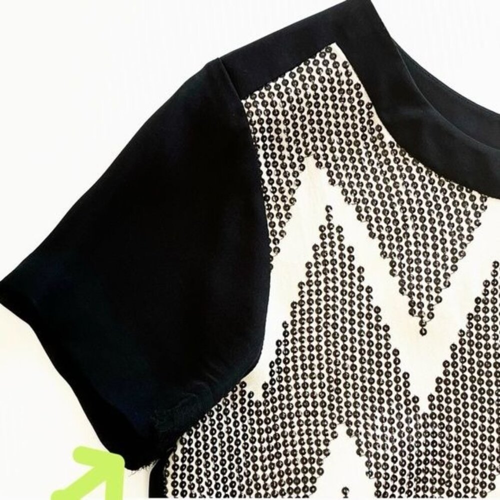 L'AGENCE 100% Silk Sequin Chevron Zig Zag short sleeve Blouse size 4 - Picture 6 of 10